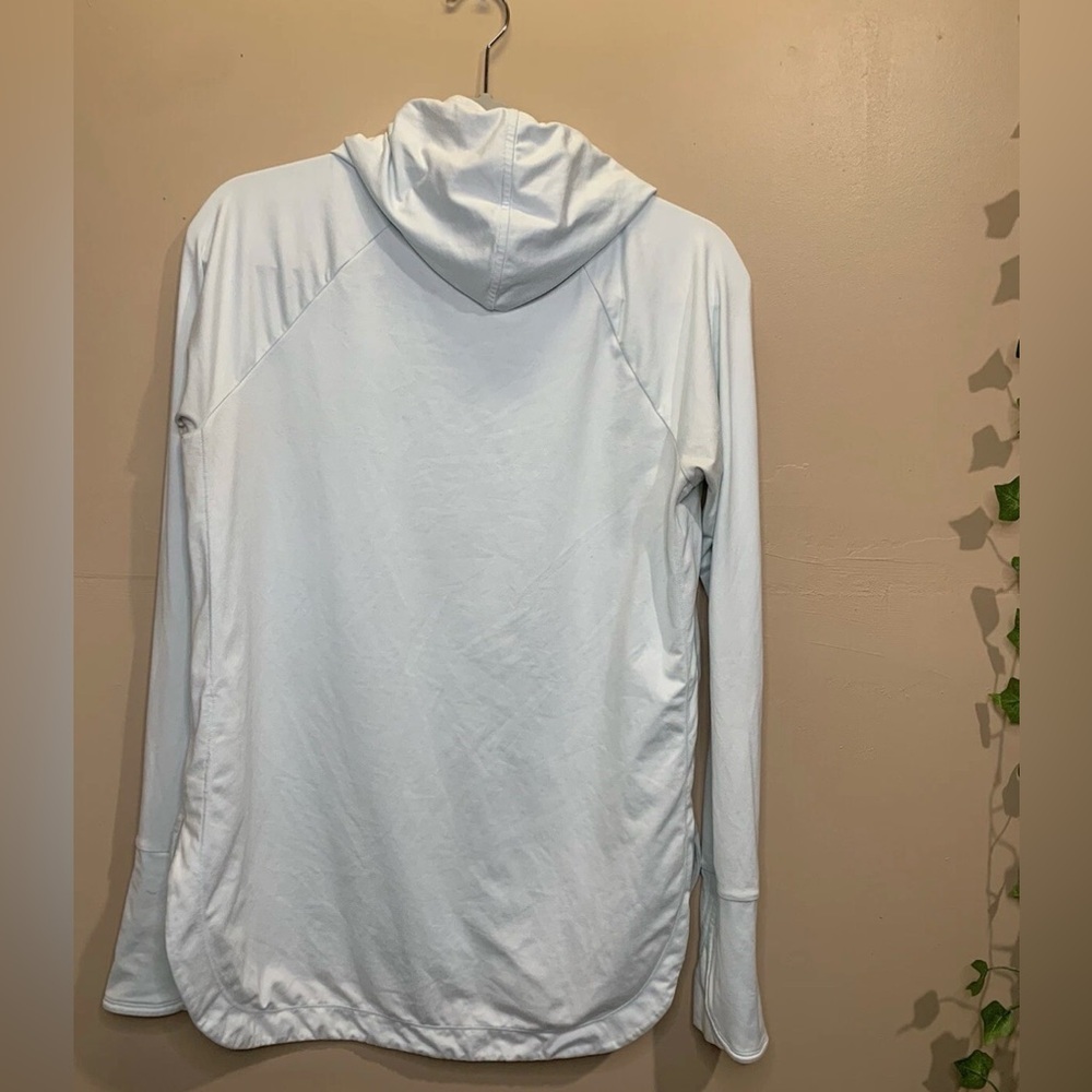 Athleta Hoodie Women’s‎ Large Light Blue Funnel Neck Hooded Thumbhole Pullover - Picture 5 of 7